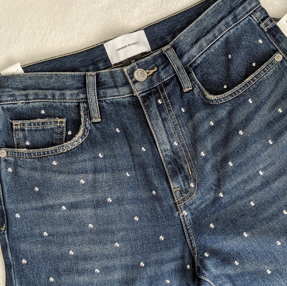 Current/Elliott Vintage Cropped Slim Jeans High Rise Studded Dark Blue 27 NWT - Picture 3 of 8